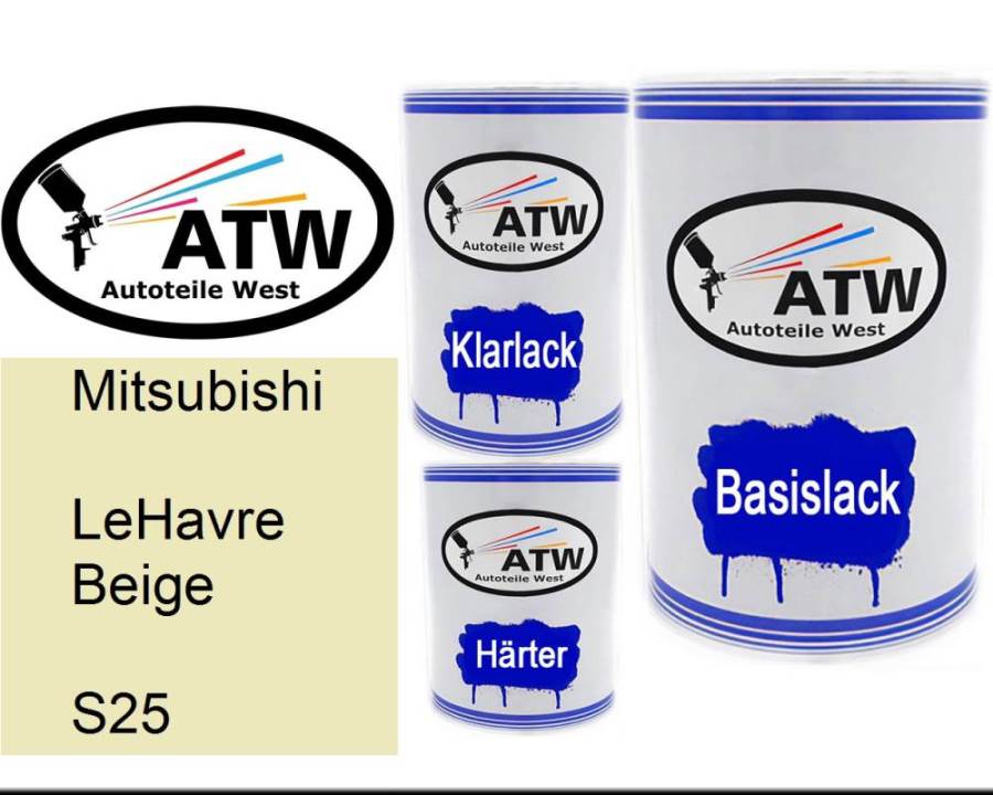 Mitsubishi, LeHavre Beige, S25: 500ml Lackdose + 500ml Klarlack + 250ml Härter - Set, von ATW Autoteile West.